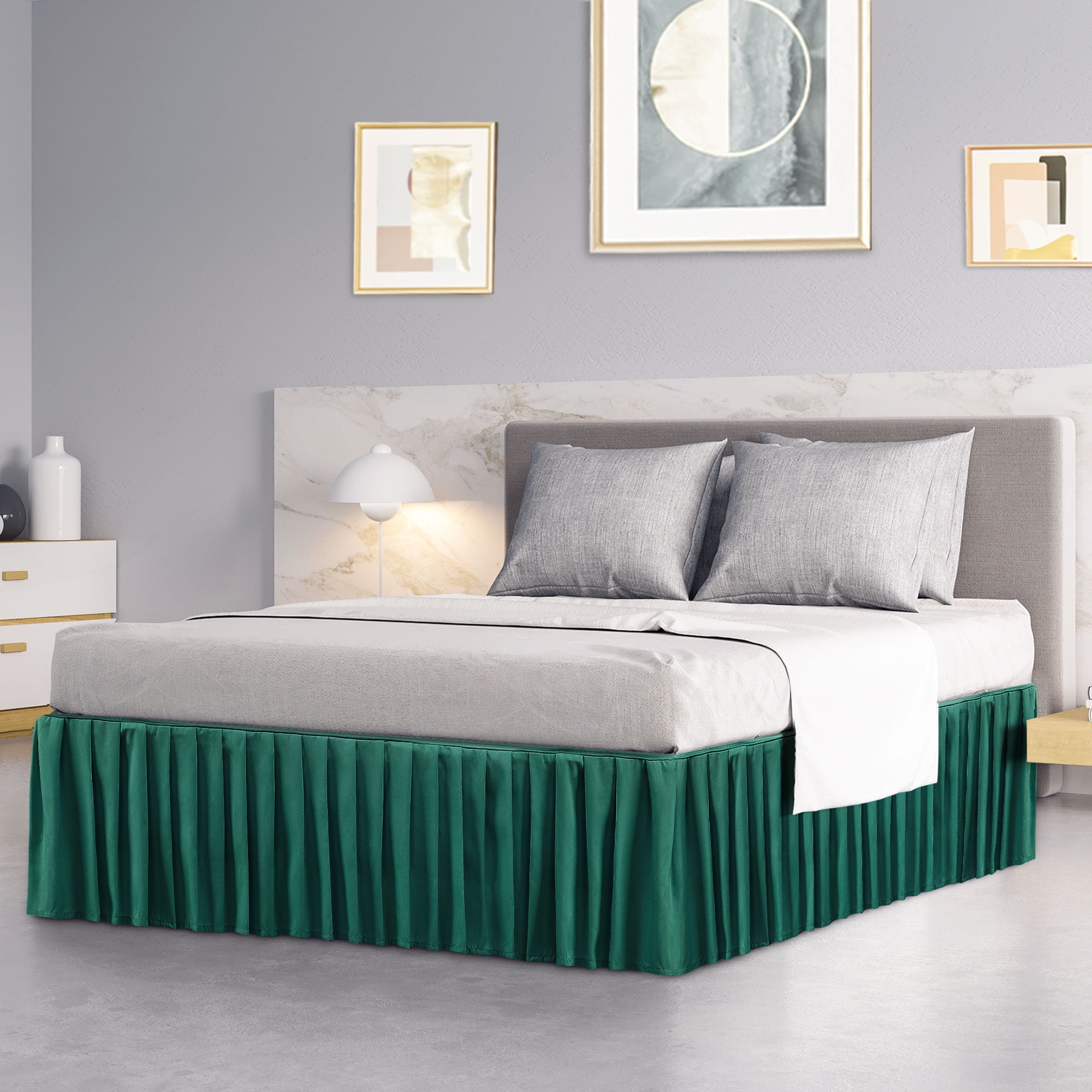 PiccoCasa Polyester Bed Skirt 14 inch Drop Dust Ruffle Green Full