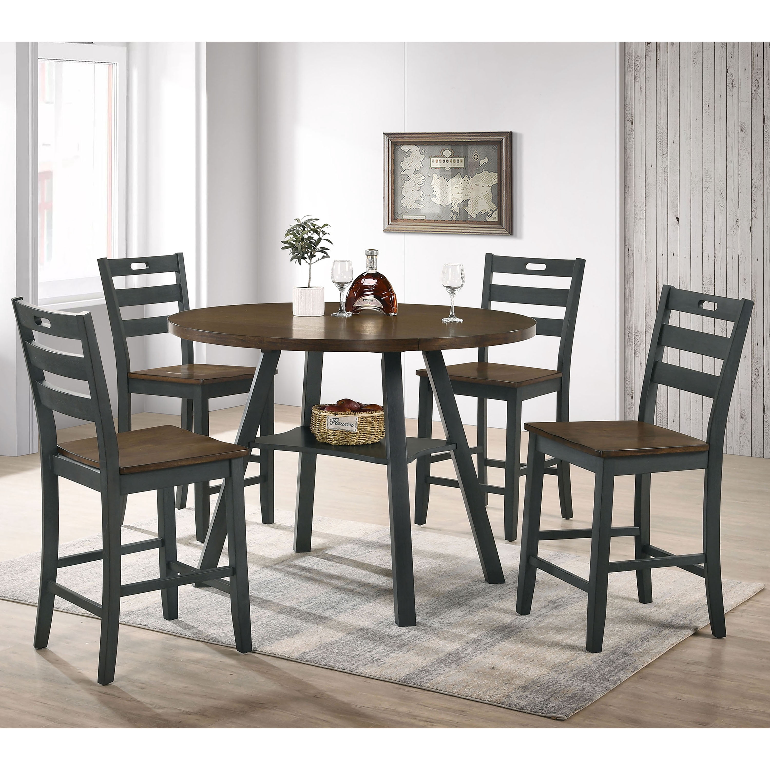 Furniture of America Donia Wood Counter Chair- Set of 2, Antique Gray