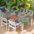 thumbnail image 2 of Colorful Ethnic Table Cloths for 4 Foot Rectangle Tables, National Modern Geometric Blue Green Patio Waterproof Elastic Fitted Tablecloths, Washable Rectangular Table Cover for Camping, 2 of 8