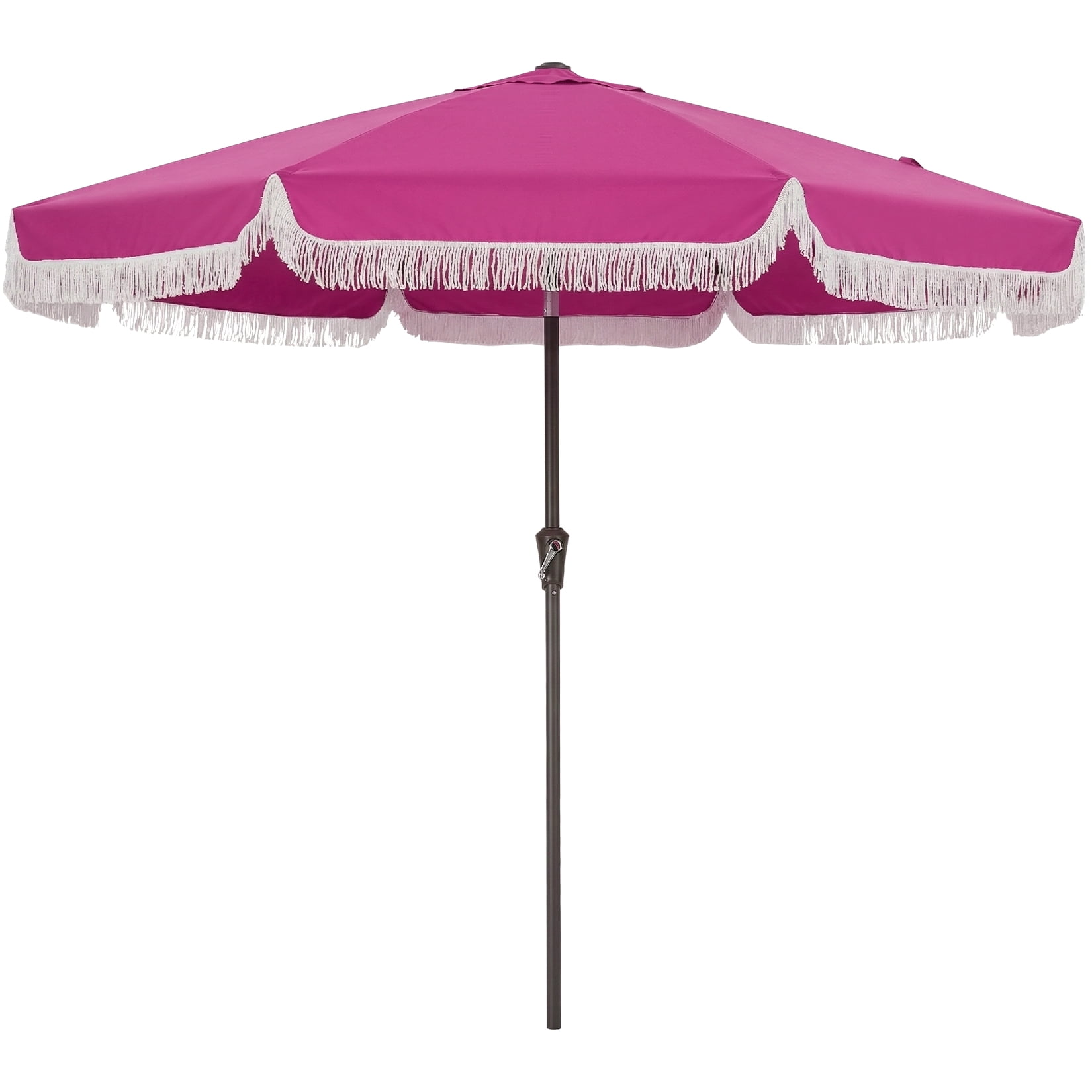 10FT Outdoor Patio Umbrella with Crank, Push Button Tilt, 8 Fiberglass Ribs, 1.5" Steel Pole, Large Tassel Canopy for Sun Shade, Beach, Pool, Backyard