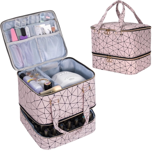 Bolsa organizadora de esmaltes de uñas Uross con capacidad para 42 botellas, color rosa claro