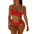 thumbnail image 2 of Tummy Suits Bathing Suits New Women Solid Color Backless Strap Bikini Swimsuit Bikini Color Blocking Off-Shoulder Set Style B-37 Red M, 2 of 5