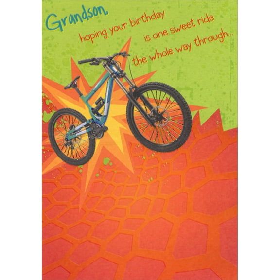 Designer Greetings Blue Bike with Gold Foil Wheel Spokes Juvenile Birthday Card for Grandson