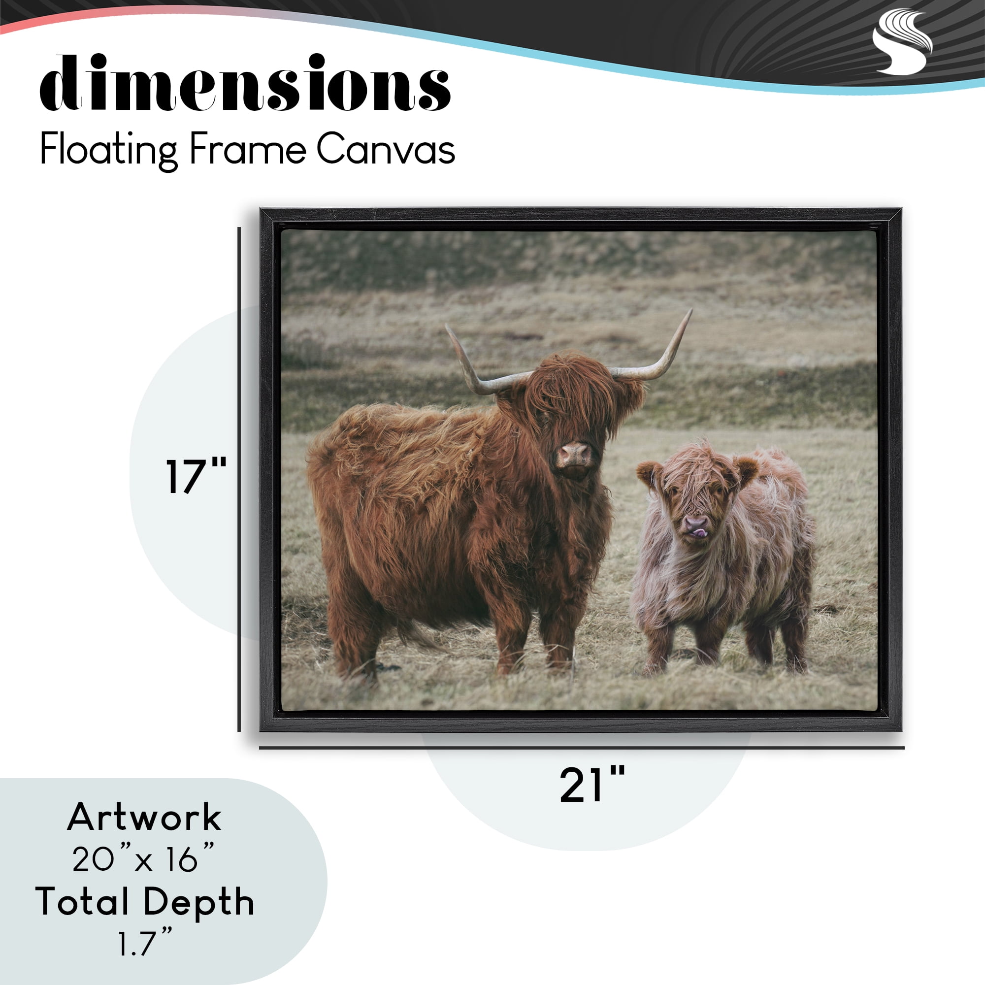 Mom & Baby Cow Black Framed Floater Canvas Wall Art, design by Lettered and Lined