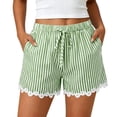 thumbnail image 2 of Yievot Cotton Linen Shorts for Women Striped Lace Trim Elastic Waist Drawstring Relaxed Fit Summer Casual Beach Shorts, 2 of 7