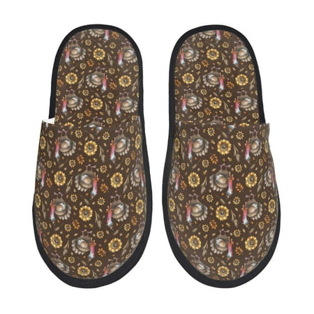 Balery Turkey Sunflower Harvest Slient Indoor Furry Fleece Comfort House Shoes Soft Non-Slip Home Shoes Cotton slippers House Slippers-- Large