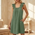 thumbnail image 4 of DHFJKG Summer Dresses For Women Casual Sleeveless Square Neck Ruffle Spaghetti Strap Flowy Mini Dress Beach Sundress Versatile Dresses, 4 of 6