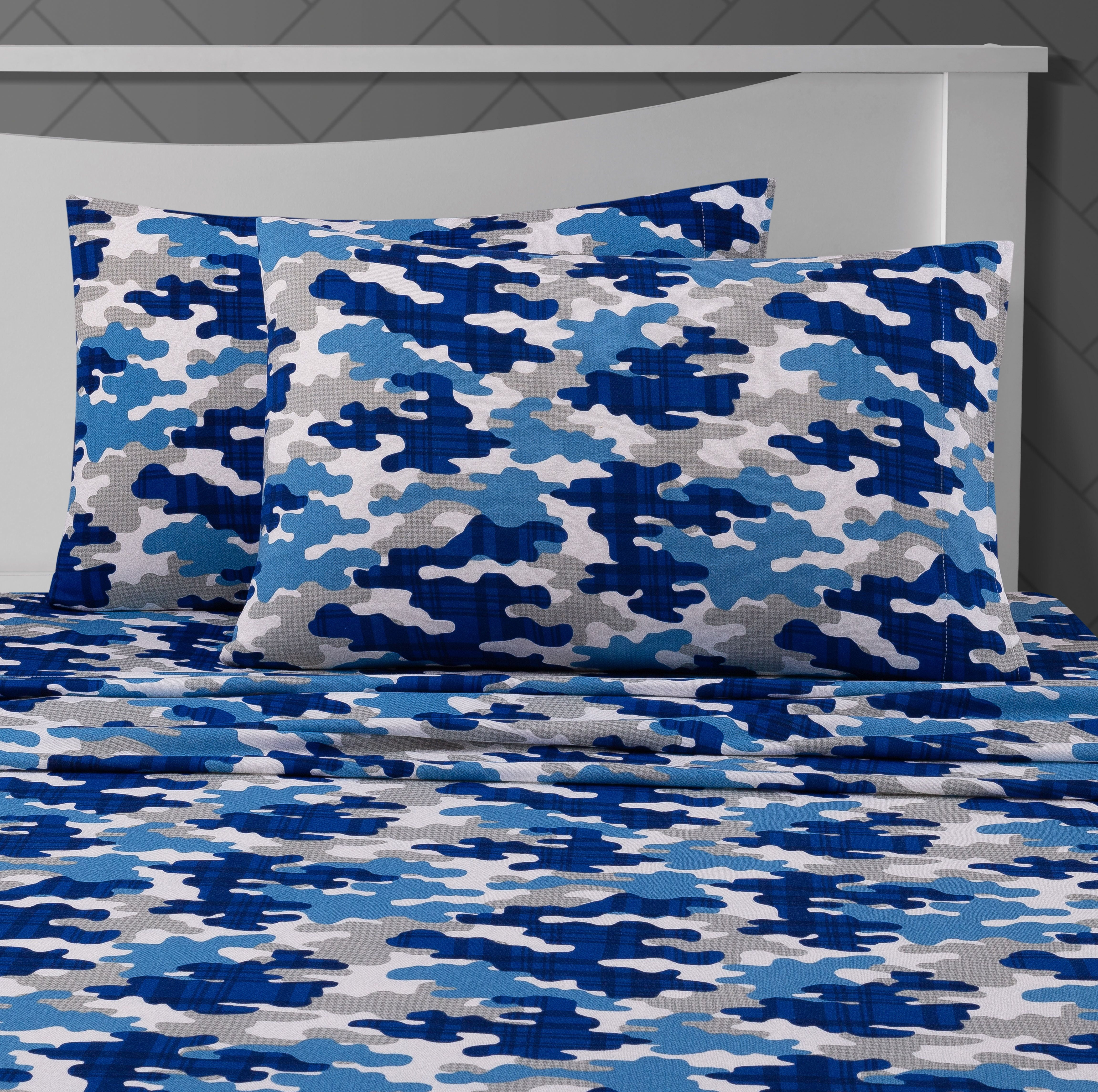Your Zone Teens Jersey Camo Sheet Set, Full, Blue, 4 Pcs