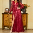 thumbnail image 6 of APEXFWDT Women's Deep V Neck Sequin Wedding Guest Dress with Slit Long Sleeve Bridesmaid Dresses Elegant A Line Maxi Evening Gown, 6 of 9