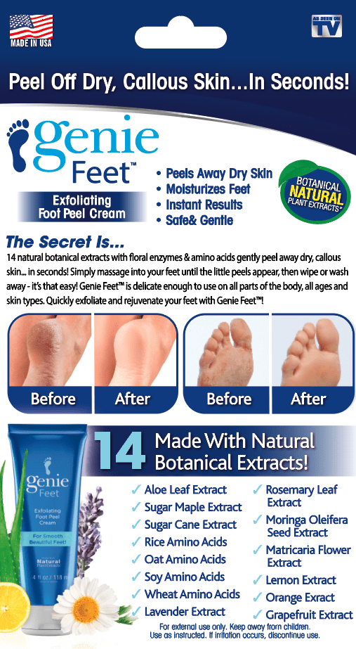 Genie Feet Exfoliating Foot Peel Cream for Smooth Beautiful feet, 4 oz.