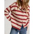 thumbnail image 5 of Women Waist Cinched Long Sleeve Stripe Knitted Cardigan Red S, 5 of 9