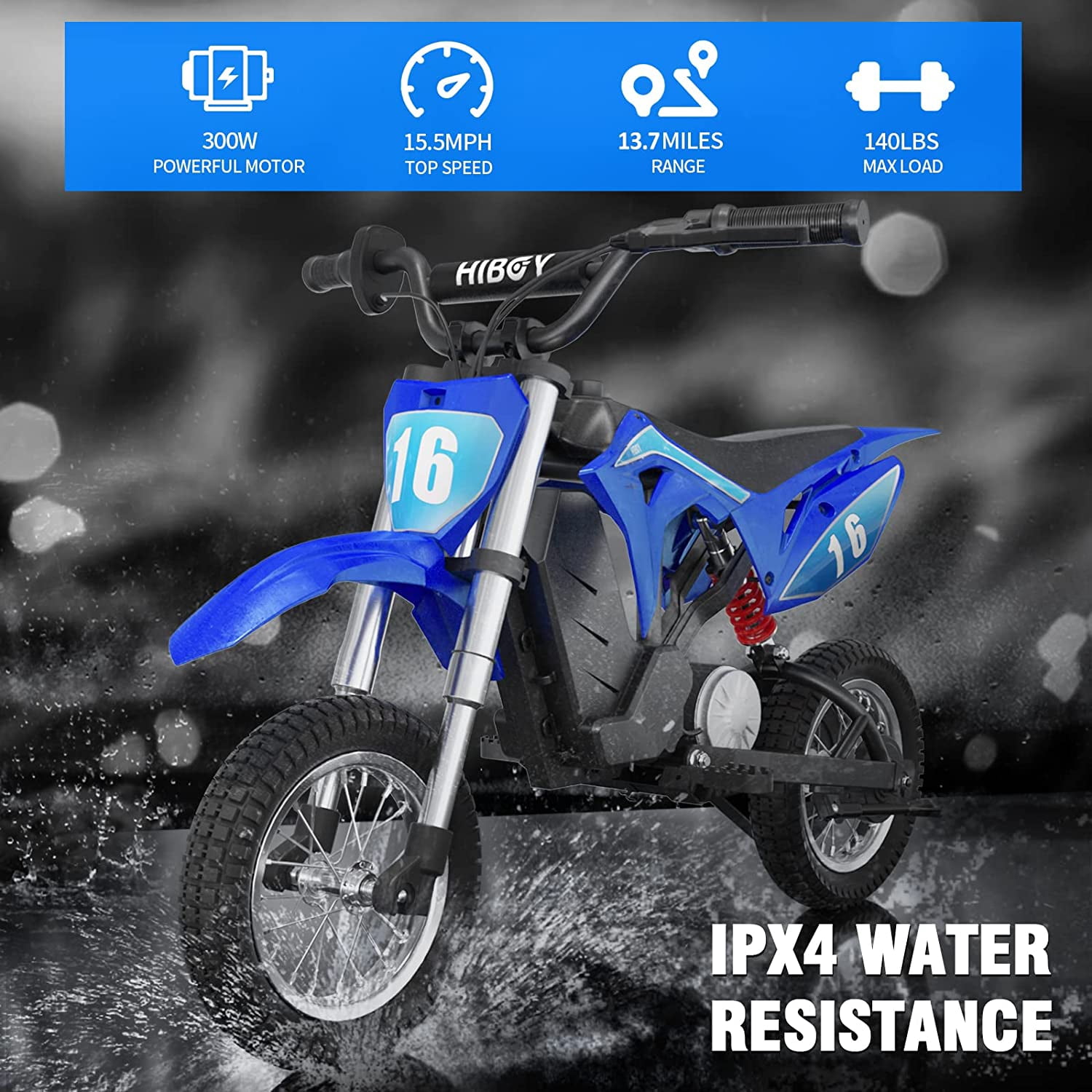 Hiboy DK1 36V Electric Dirt Bike,300W Electric Motorcycle - Up to 15.5MPH & 13.7 Miles Long-Range,3-Speed Modes Motorcycle Blue