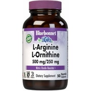 Bluebonnet Nutrition L-Arginine 500mg/L-Orinithine 250mg, Supports Protein Metabolism*, Soy-Free, Gluten-Free, Non-GMO, Kosher Certified, Vegan, 50 Vegetable Capsules, 50 Servings