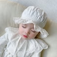 thumbnail image 4 of YAOBAMM Summer Hat Newborn Baby Hat Lace Brim Rounded Top Solid Color Lace up Beanie UV Protection Accessories Cute Infant Bonnet, 4 of 7