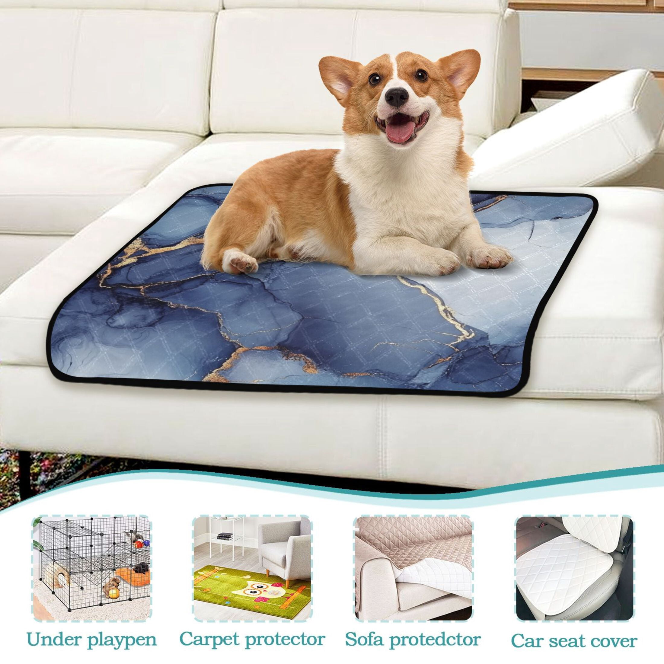 Qxltty Dark Blue Gilt Patterns Cat litter Pads Pet Set of 2 Diaper Mats Center Anti-leakage Layer Absorbent Soft and Comfortable