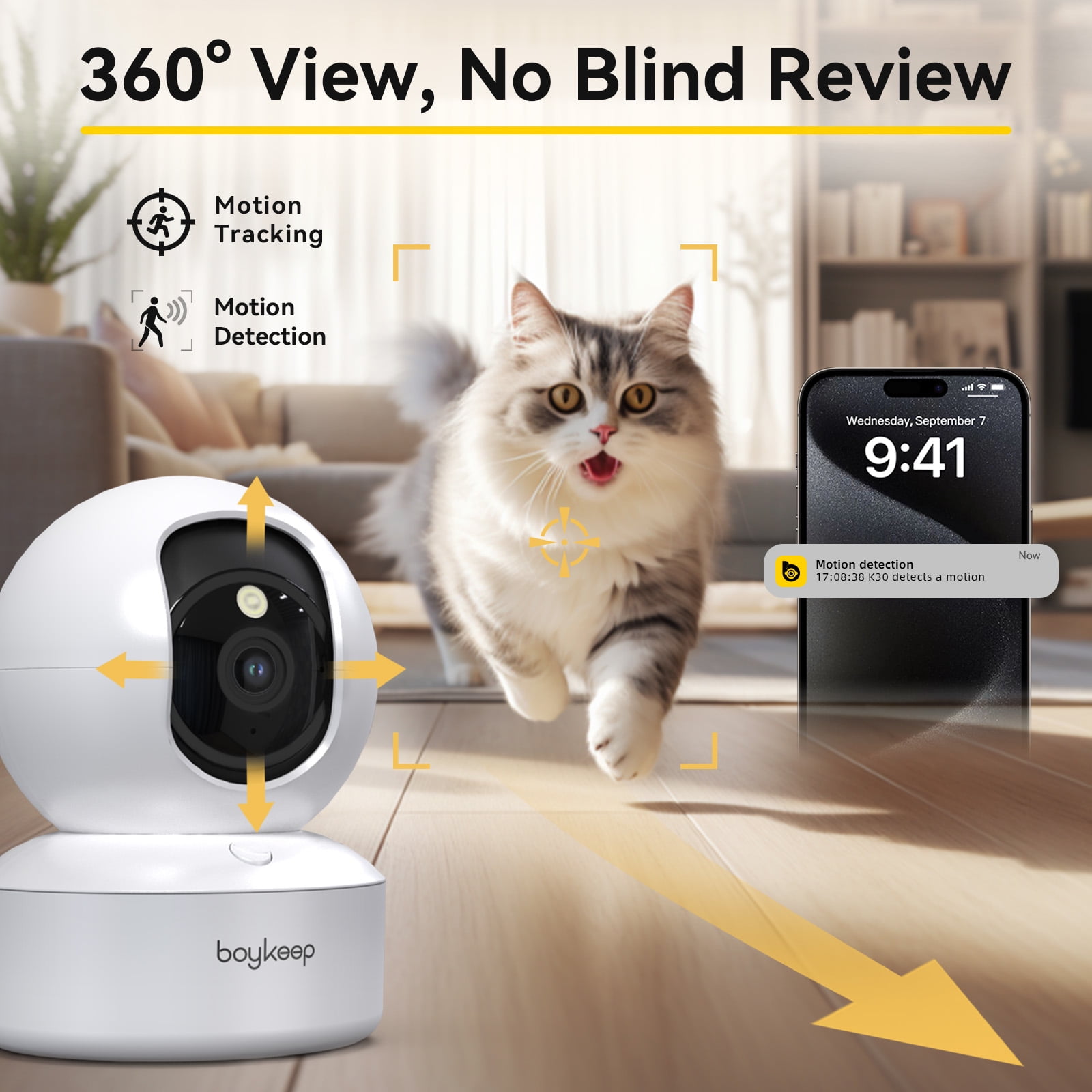BoyKeep 2K Indoor Security Camera 5G/2.4GHz Wireless WiFi,Pan-Tilt-Zoom Pet Cam With Color Night Vision, 2-Way Audio, Motion Tracking, No Plug Version