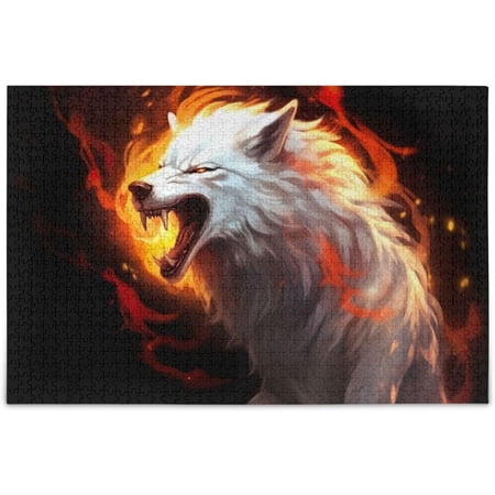 BESTKITTY Puzzle- Wolfs with Fire Jigsaw Puzzles,1000 Piece Puzzles for Family - Fun Intellectual Decompressing Educational Games(543)