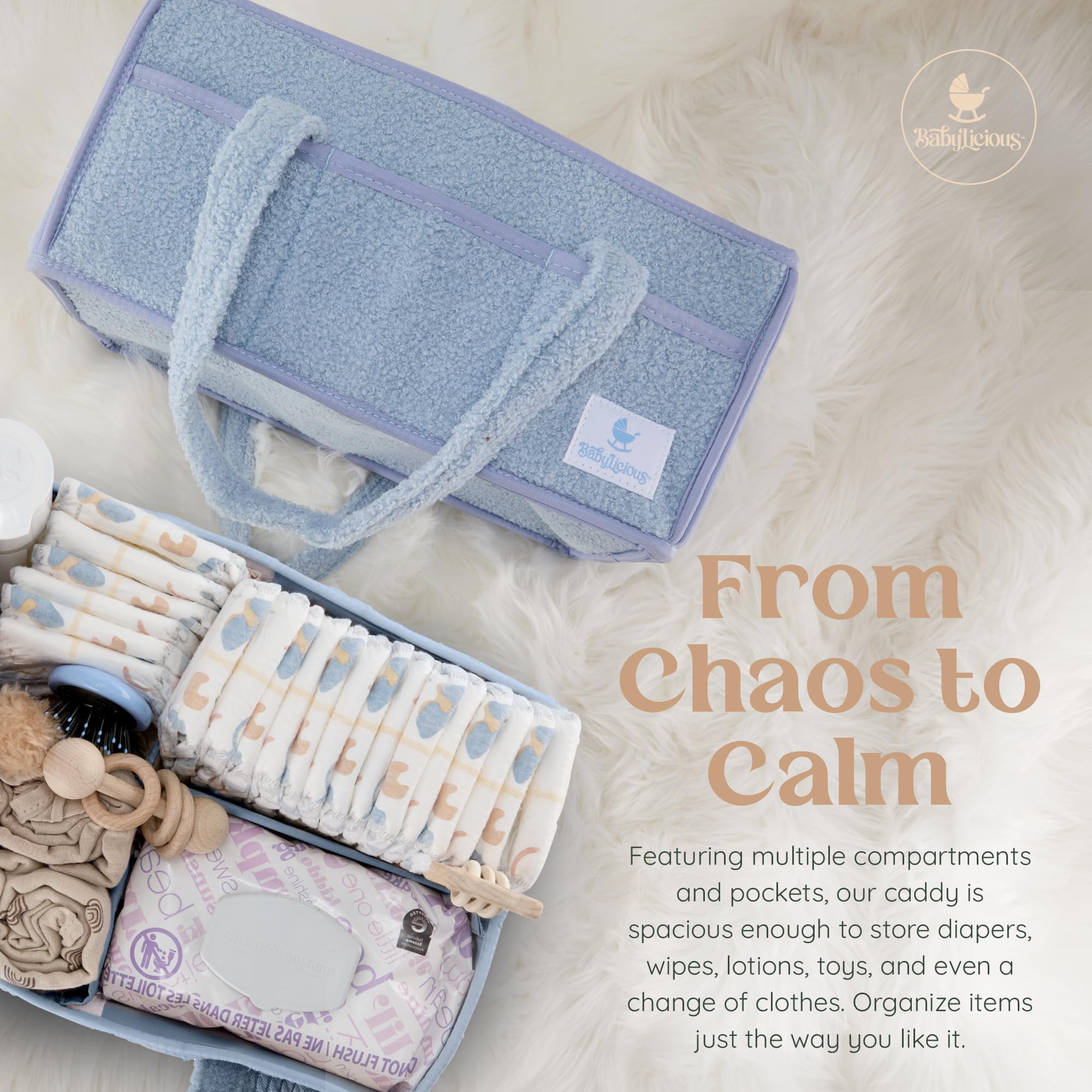 Babylicious Baby Diaper Caddy, Newborn Changing Table Organizer for Wipes and Diapers | - Misty Blue
