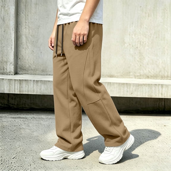 Spazoro Boys Wide Leg Sweatpants, Drawstring Solid Color Elastic Waist Loose Fit Pockets Kids Casual Streetwear Pants Khaki Size 9-10