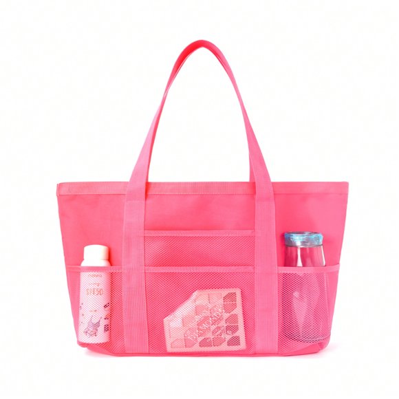 LNGOOR Vacation Casual Solid Color  Lightweight Portable Large Capcity With Multi Pockets Hollow Polyester Mesh Beach Bag Large Capacity Travel Washing Bag Swimming Storage Bag Minimalist