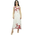 thumbnail image 6 of Bimba Women's White Maxi Dress Floral Print Sleeveless V-Neck Holiday Dress-4, 6 of 6