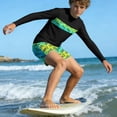 thumbnail image 1 of Odeerbi 3-14 Años Chicos 2 Piezas de Manga Larga Rash Guard Conjunto Hawaiano Upf 50 + Traje de Baño de Surf Seco Rápido Con Pantalones Cortos de Tabla, 1 of 7