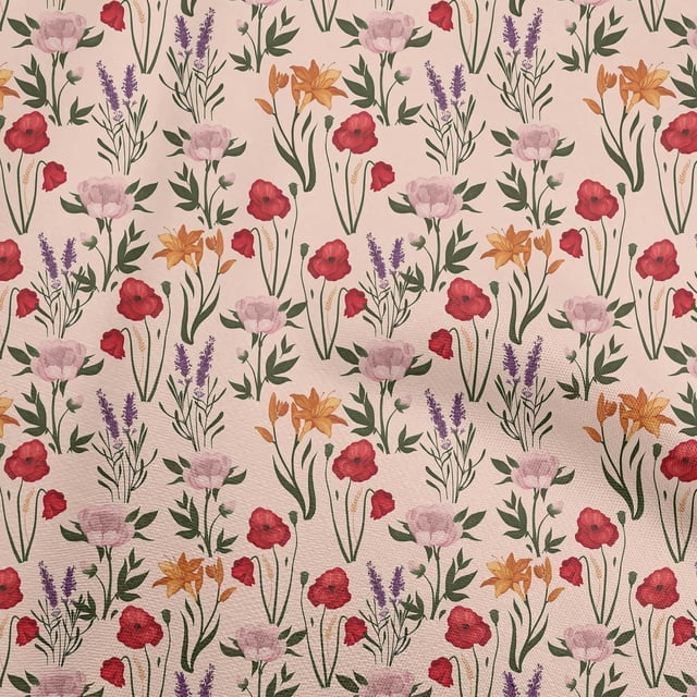 oneOone Polyester Spandex Peach Fabric Floral Fabric For Sewing Printed Craft Fabric By The Yard 56 Inch Wide