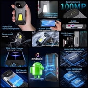 Unihertz Tank Mini, 4.3-Inch Small Screen Android 13 4G Rugged Smartphone With Camping Light and 8GB 256GB,Black