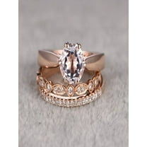 Limited Time Sale 2 Carat Morganite And Diamond Trio Ring Set In 10K Rose Gold With One Engagement Ring And 2 Wedding Bands