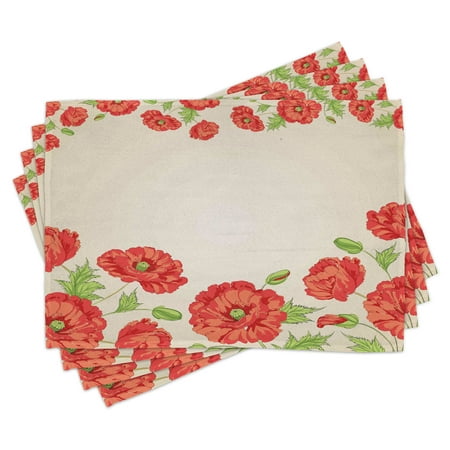 

Floral Placemats Set of 4 Illustration of a Card with Poppy Flowers Floral Arrangement Pattern Artwork Washable Fabric Place Mats for Dining Room Kitchen Table Decor Red and Beige by Ambesonne