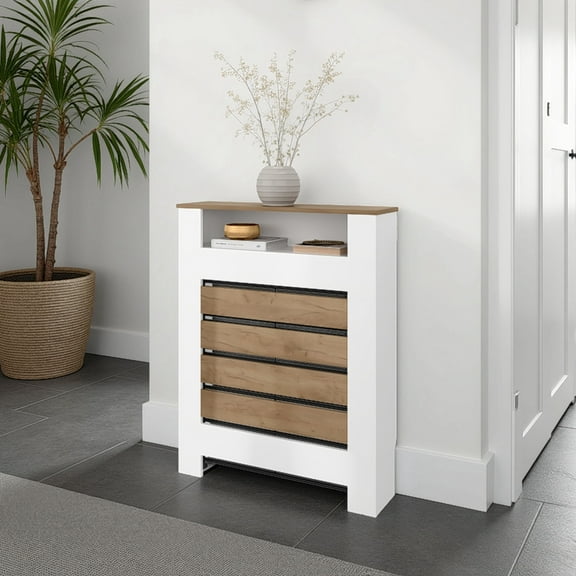 Radiator Cover Cabinet, 1 Shelf, White / Walnut,