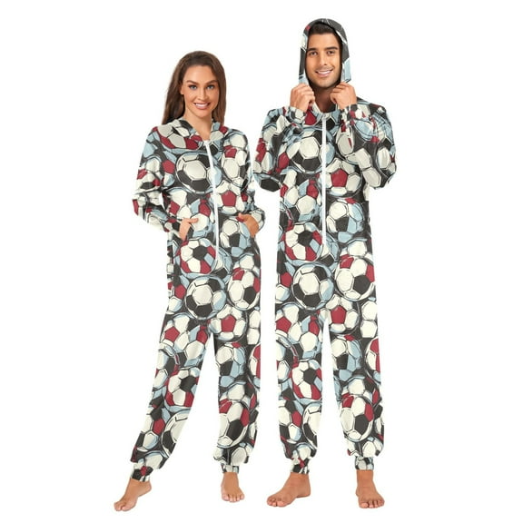 joogoo Football Soccer Ball Unisex Adults Onesies Pajamas Jumpsuits L
