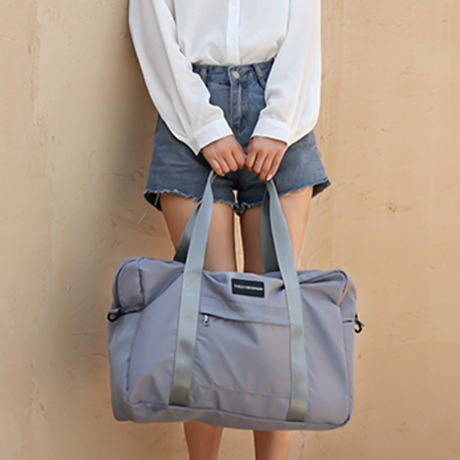 LACKUST Large Travel Tote, Expandable Gym Tote, Carry On Overnight, Trolley Sleeve, Wet Pocket, Travel Duffel Bags,Gray