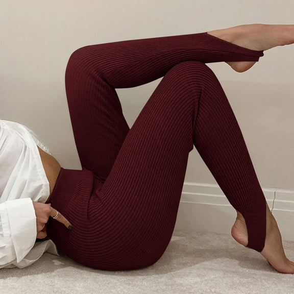 sageysalite Sports Pants for Women Ribbed Knitted Elastic Waist Slim Fitted Casual Breathable Loungewear Yoga Pants
