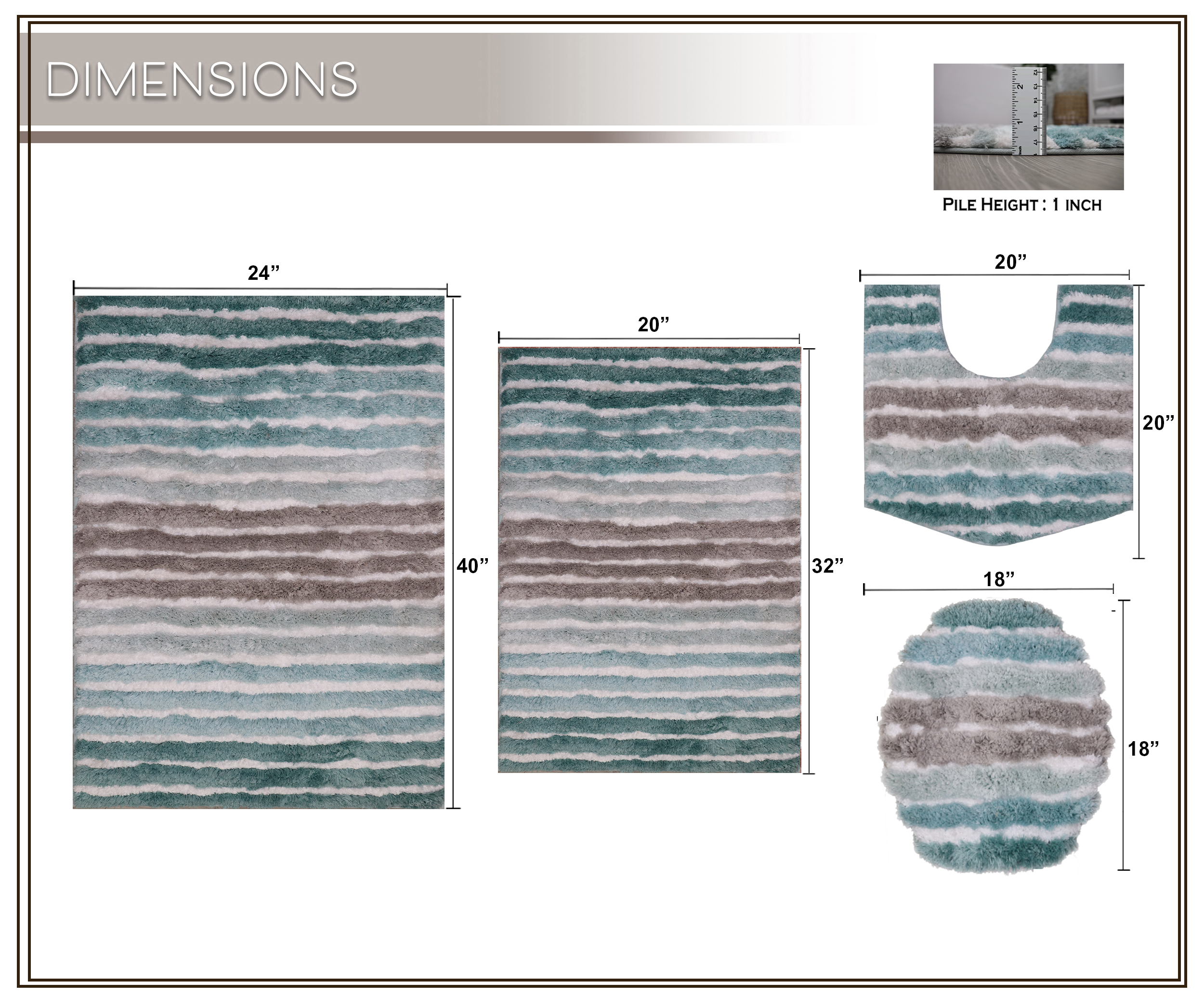Bathroom Rugs Set of 4, Soft Microfiber Bath Mats, Absorbent & Quick Drying, Non-Slip Rubber Backing, Machine Wash Bathroom Floor Mats for Tub, Shower, Toilet – 20x32, 24x40, 20x20, 18x18 Turquoise