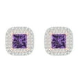 thumbnail image 3 of 2.31 Ct Princess Cut Halo Studs Purple Alexandrite 18K White Rose Solid Solid Gold Everyday Dainty Earrings Screw Back, 3 of 7