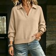 thumbnail image 7 of ClodeEU Women's Collared V Neck Long Sleeve Cropped Sweatshirt,Casual Loose Pullover Top Khaki,Women's Plus XL, 7 of 7