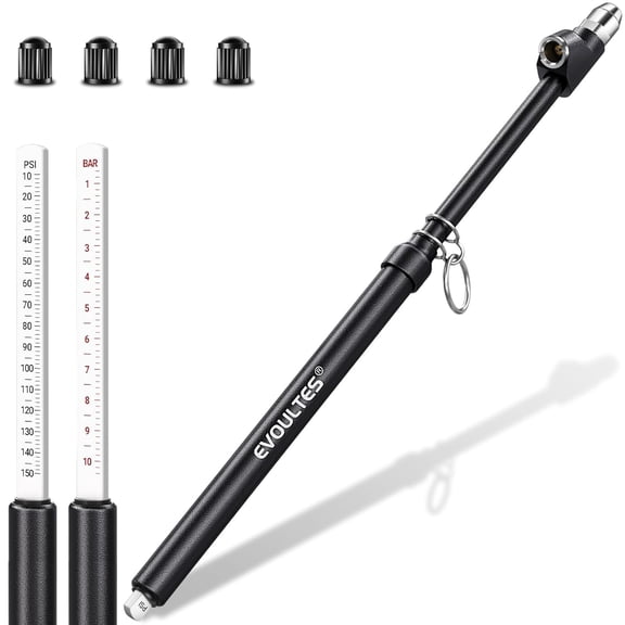 Heavy Duty Tire Pressure Gauge, Straight-On Dual Head Air Pressure Gauge Range 10-150 PSI, Air Gauge & 4 Valve Caps, Semi Truck Tire Gauge for Truck, RV, Car