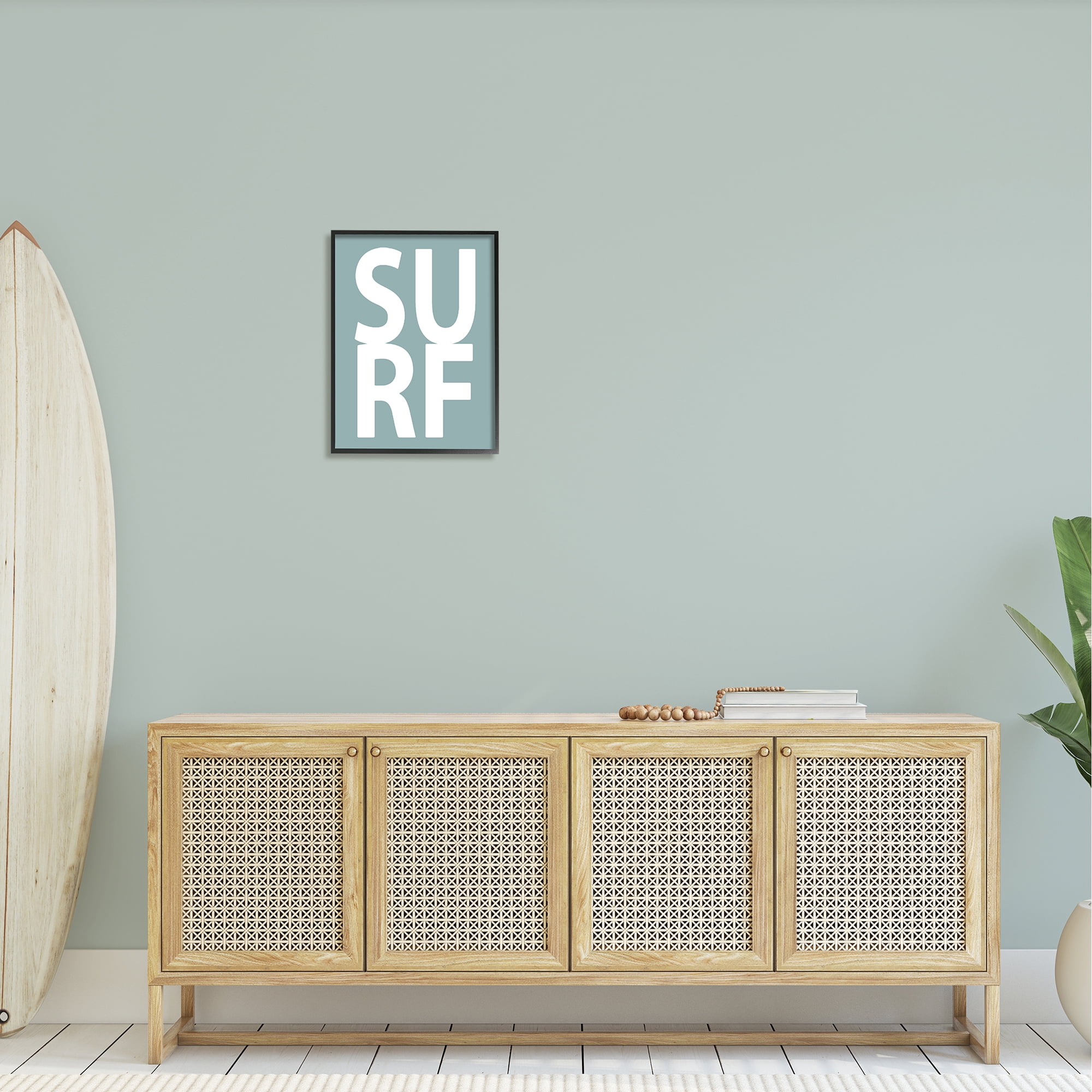 Stupell Surf Summer Fun Turquoise Phrase Landscape Painting Black Framed Art Print Wall Art