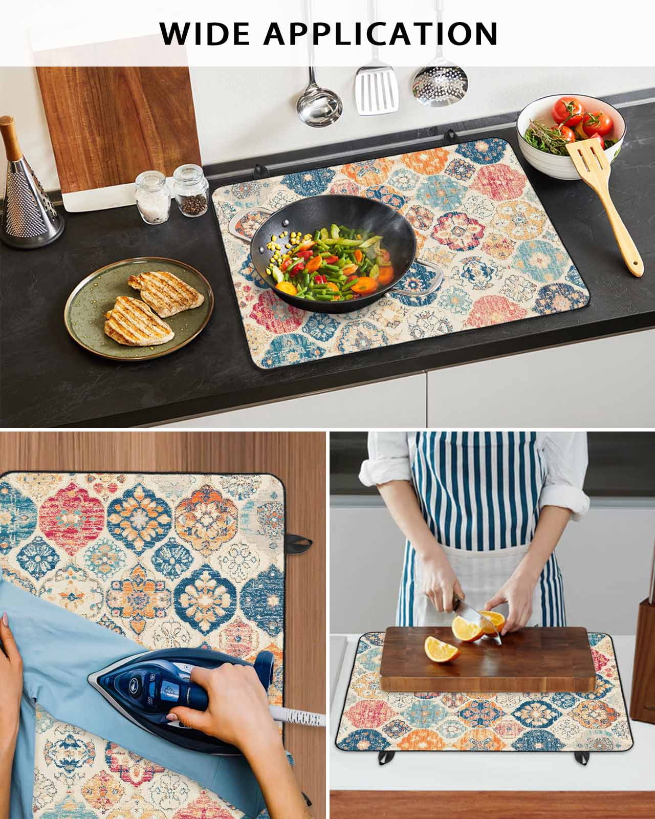 nqOlkjepod Large Induction Cooktop Protector Mat 24"x21", Boho Morocco Stove Top Covers for Electric Stove, Retro Farmhouse Ethnic Neutral Aesthetic Stove Burner Cover Mats, Glass Top Stove Cover