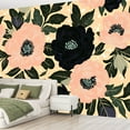 thumbnail image 2 of Peel and Stick Wallpaper Canvas Peach Flowers Black Flowers Green Leaves Botanical Patterns Soft Modern Art Wall Mural Decor Self Adhesive and Removable 69in x 98in, 2 of 8