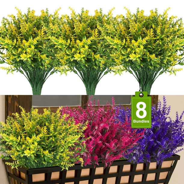 8 Bundles Artificial Flowers for Outdoor Decoration, UV Resistant Faux