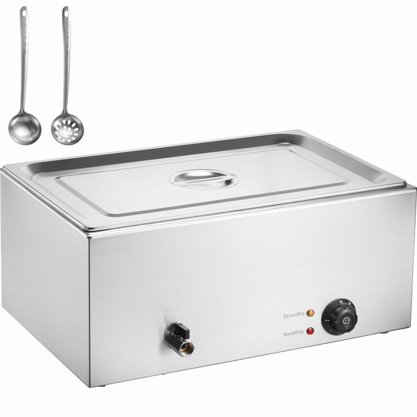 KFFKFF Professional Food Heating Station, 19QT Single Electric Steam Counter, 1200W, Stainless Steel Buffet Server with Temperature Adjustment 86-185°F for Event Catering, Silver