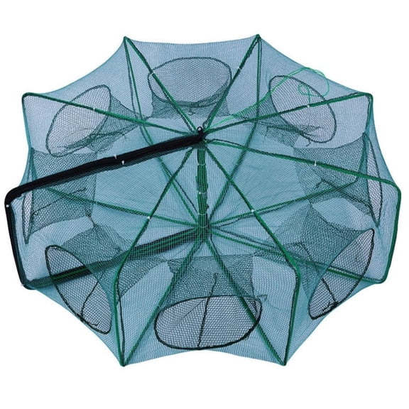Durable Foldable Fishing Net 6/8/10 Holes Green Hand Fishing Net Nylon 40~82cm Tank Trap Cage Mesh Tool