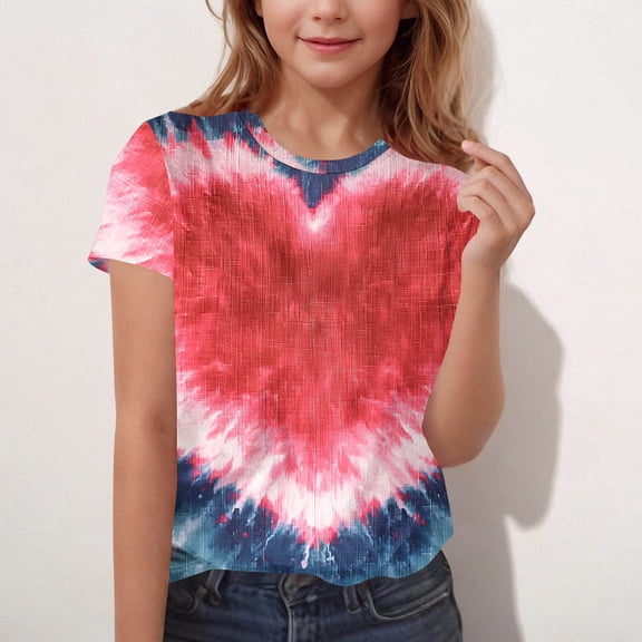 ITSAME Girls Graphic T-shirt, Round Neck Casual Fashion Heart Graphic Short Sleeve Tees Multicolor 12-13T