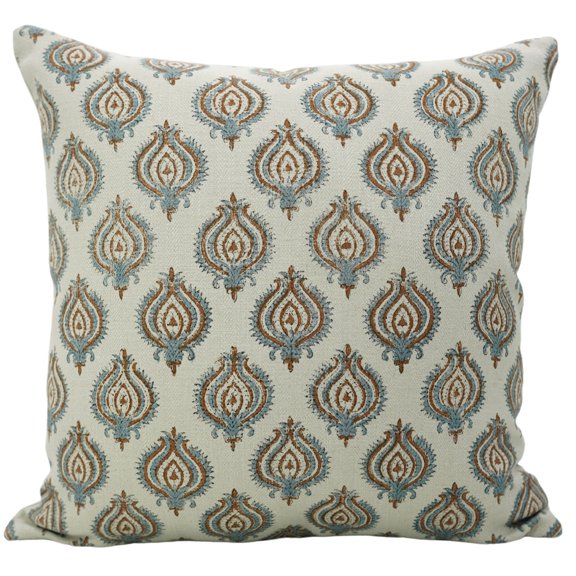 Handmade water replicant outdoor pillow cover, hand block print couch cushion, linen floral outdoor pillowcase, 14"X20", Uday