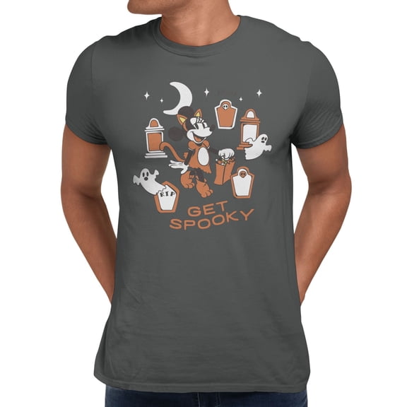 Disney Minnie Mouse Halloween Cat Minnie Get Spooky Men's T Shirt (Charcoal, S-XXXL)