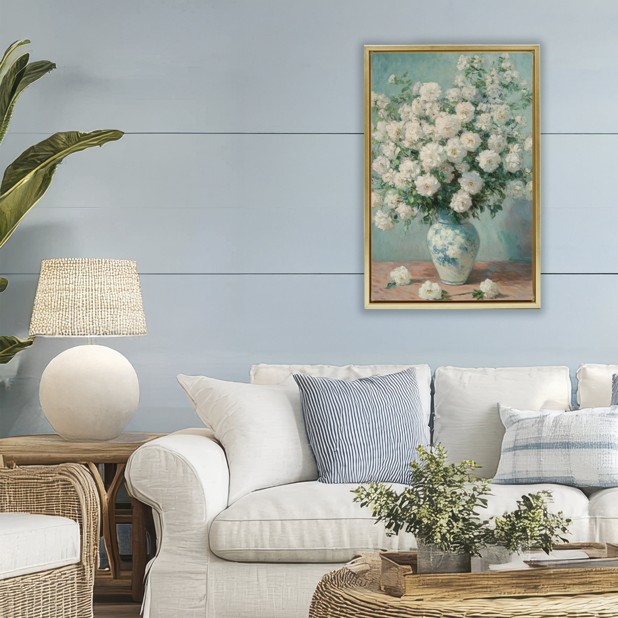 Stupell Industries Lush Bouquet of White Roses Gold Framed Floater Canvas Wall Art, design by Petal Prints Design