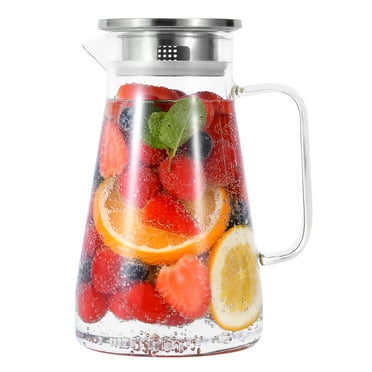 UPTRUST 52 oz Glass Pitcher with Stainless Steel Lid Water Carafe with Handle, Clear Good Beverage Pitcher for Homemade Juice & Iced Tea
