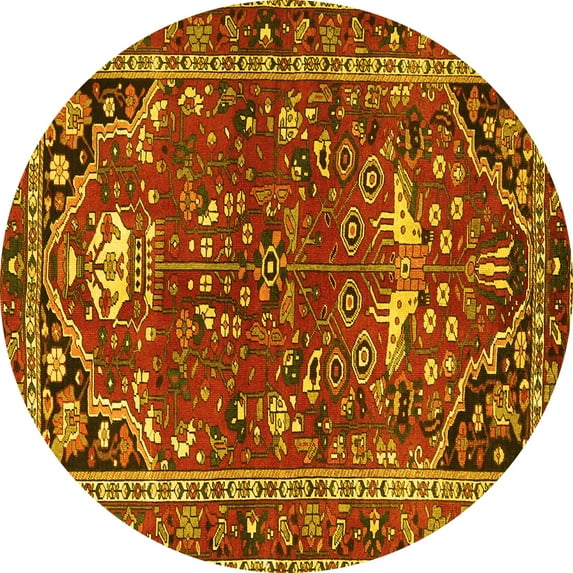 Ahgly Company Machine Washable Indoor Round Persian Yellow Traditional Area Rugs, 8' Round